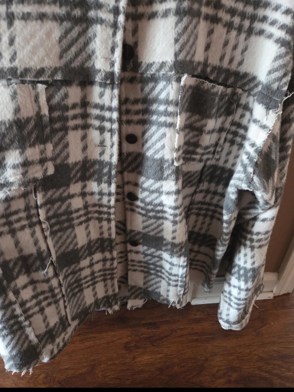 POL Gray and White Plaid Teddy Shacket Jacket